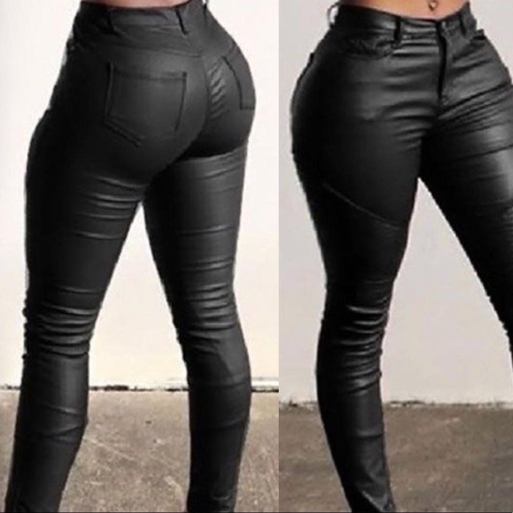 Leather look Black Jean Pants